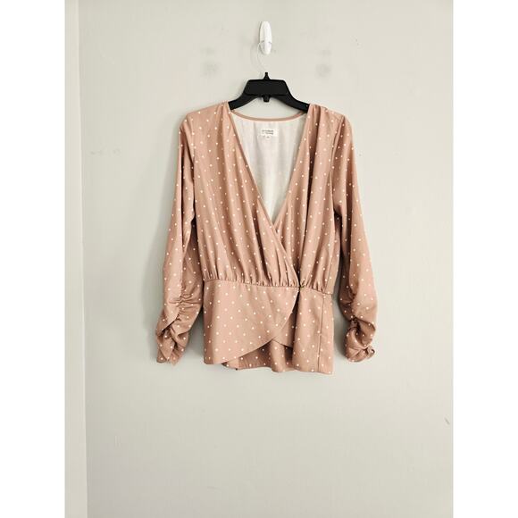 🎅 Pick 3 For $15 Paolaaiberdi The Drop Tan Polka Dot Top XS - Picture 2 of 3